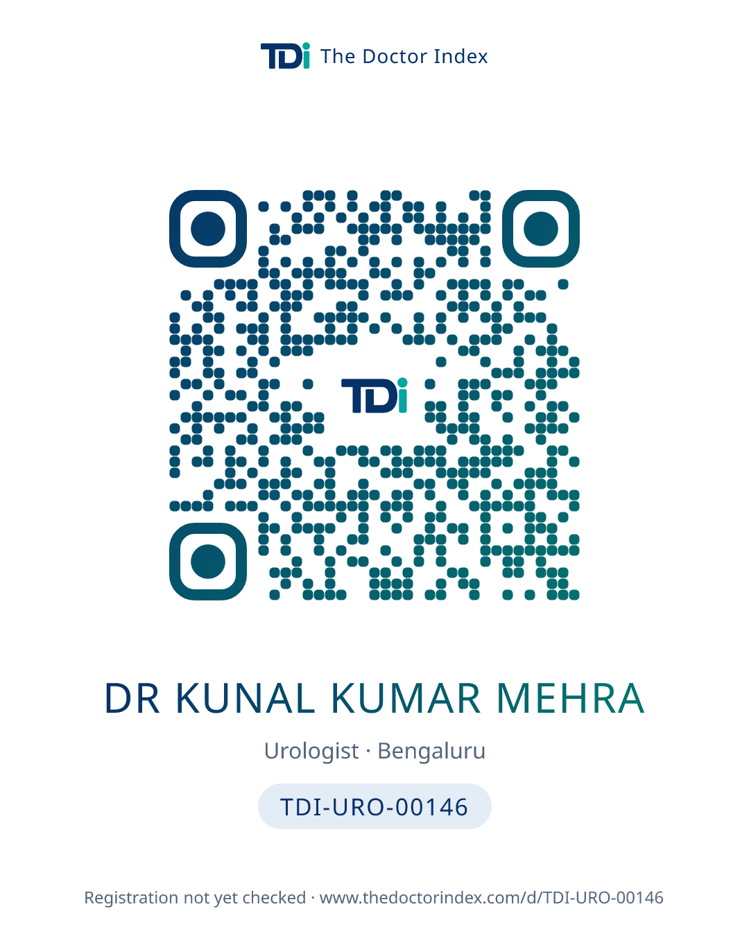 QR card for Dr Kunal Kumar Mehra, TDI-URO-00146