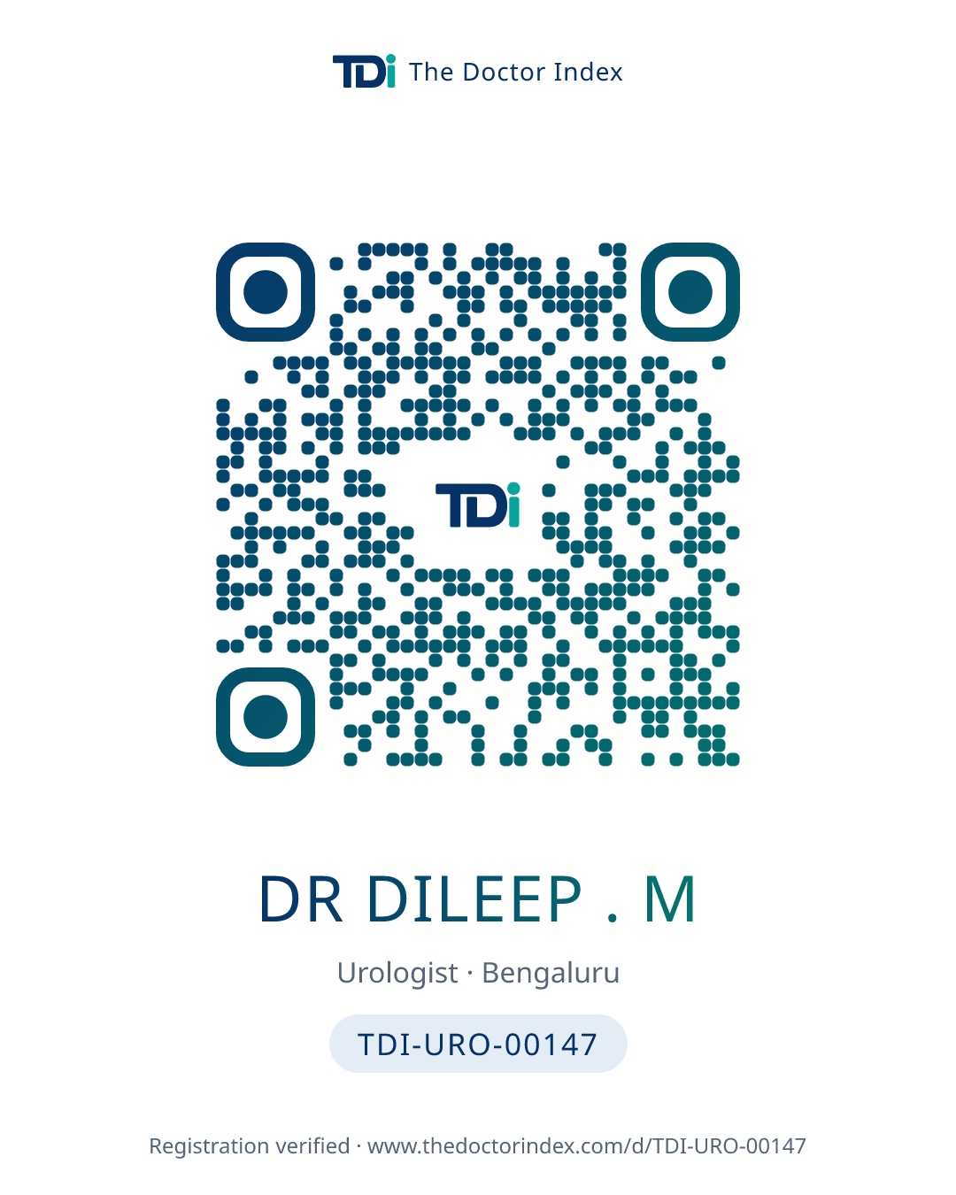 QR card for Dr Dileep . M, TDI-URO-00147