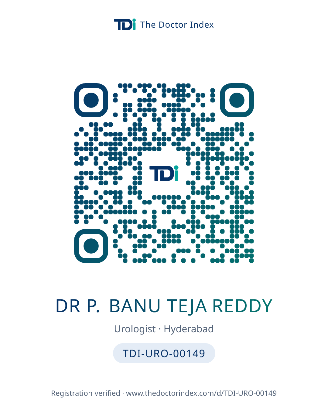 QR card for Dr P. Banu Teja Reddy, TDI-URO-00149