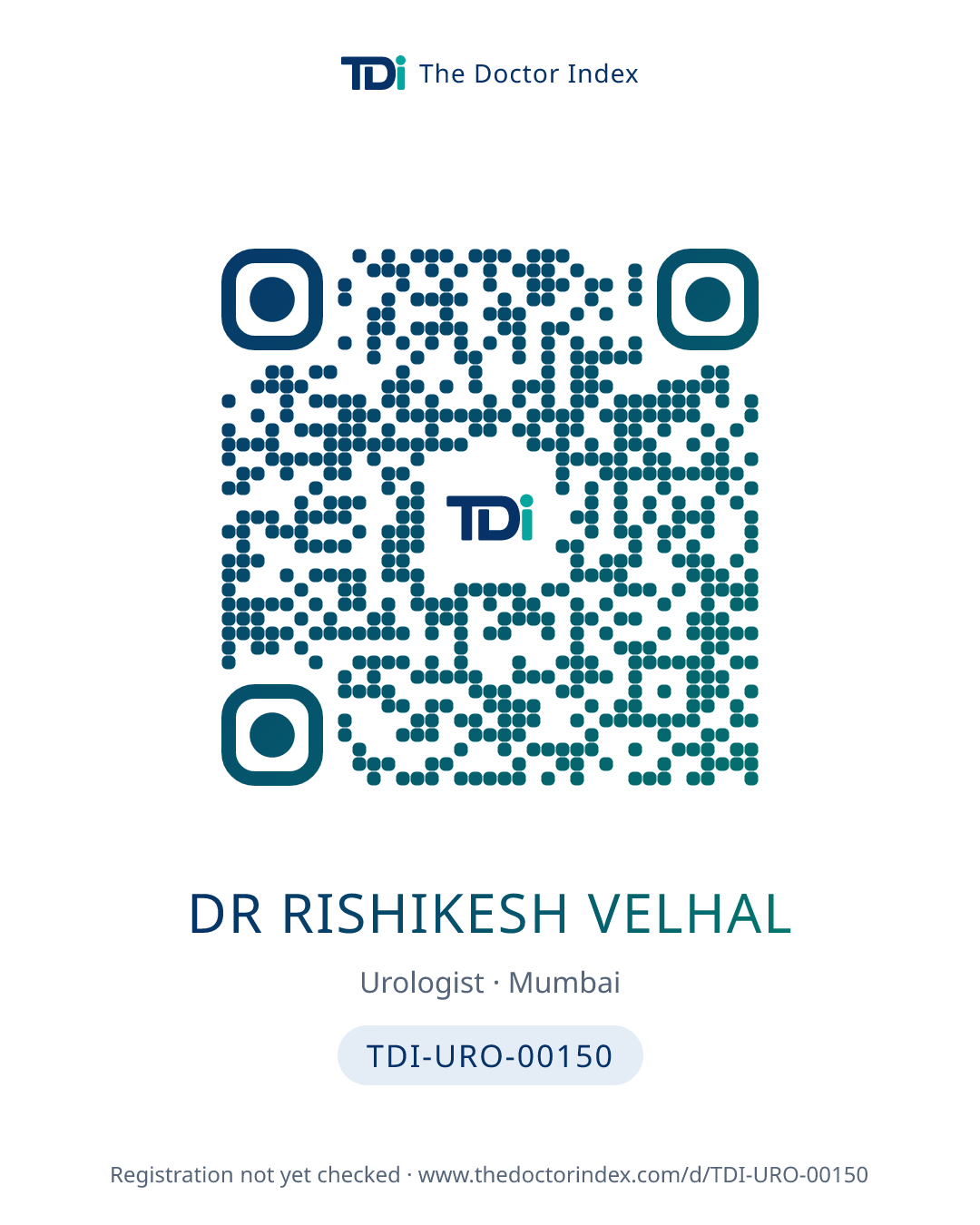 QR card for Dr Rishikesh Velhal, TDI-URO-00150
