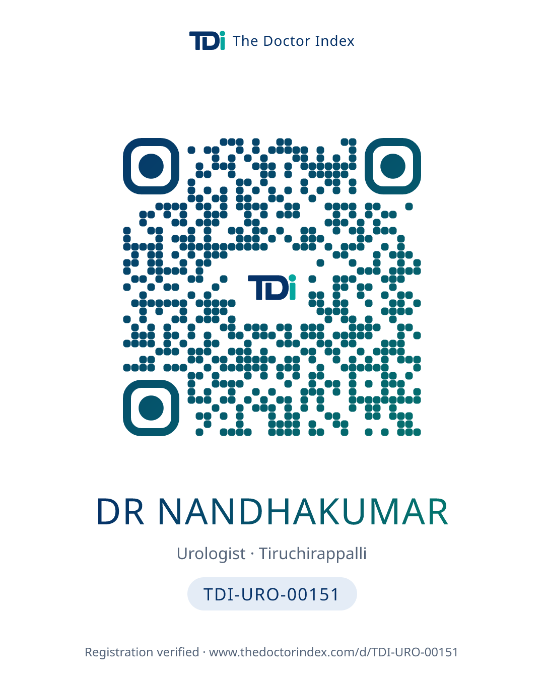QR card for Dr Nandhakumar, TDI-URO-00151