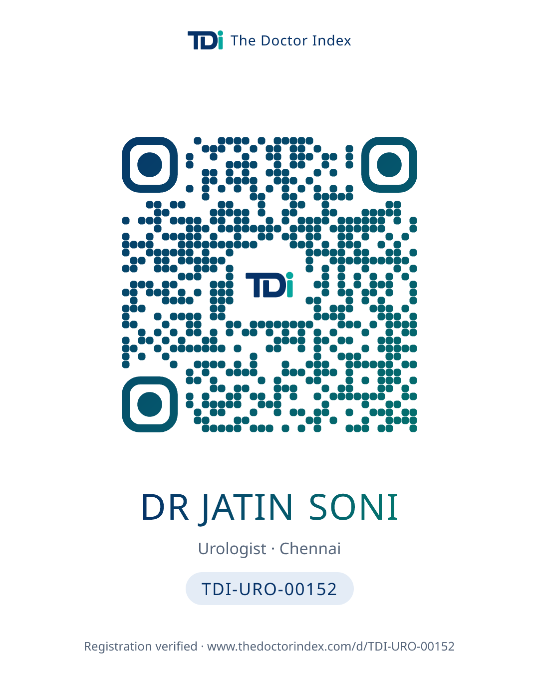 QR card for Dr Jatin Soni, TDI-URO-00152