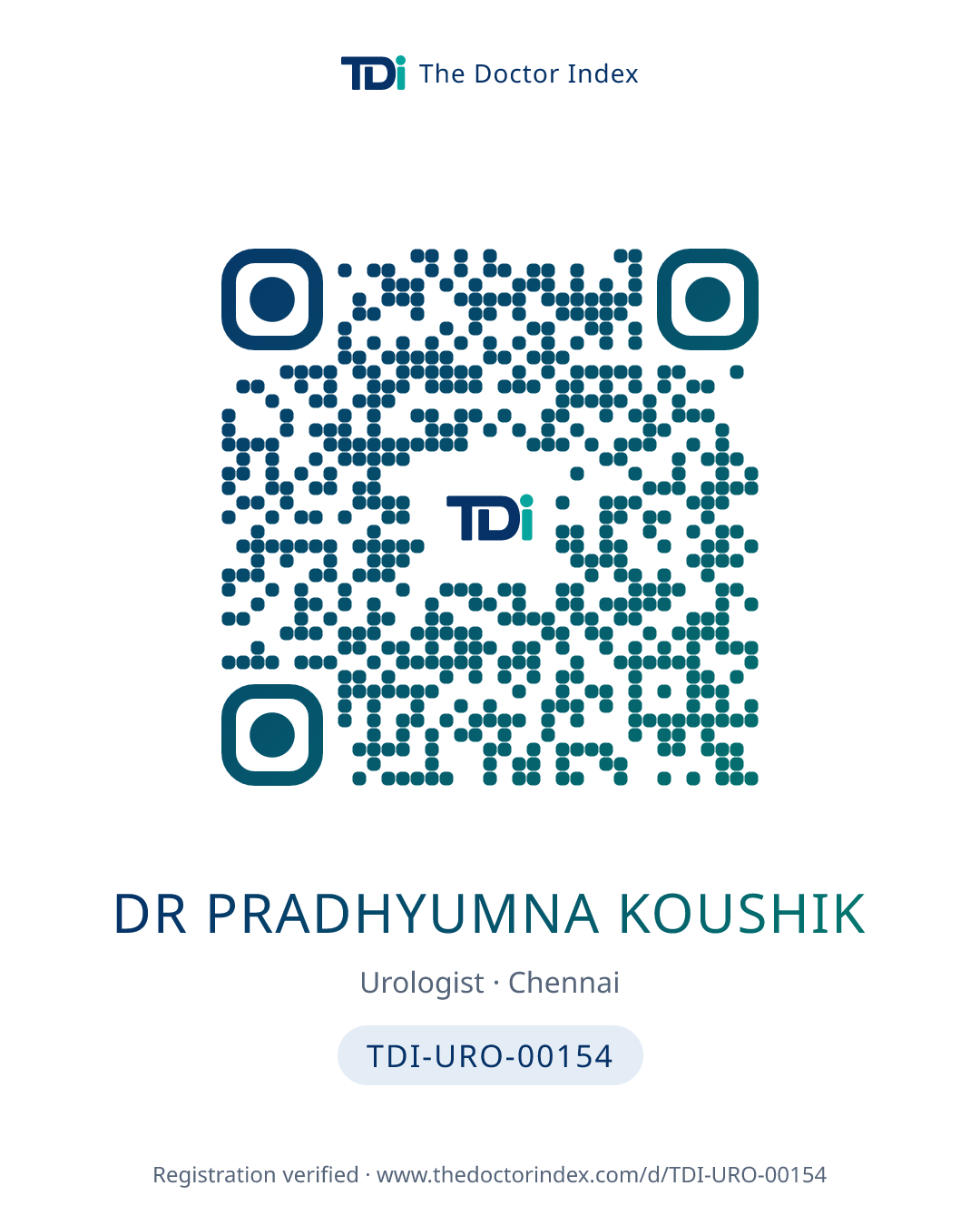 QR card for Dr Pradhyumna Koushik, TDI-URO-00154