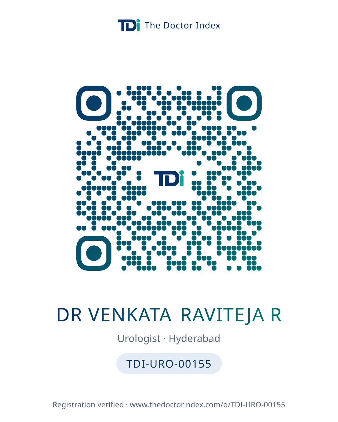 QR card for Dr Venkata Raviteja R, TDI-URO-00155