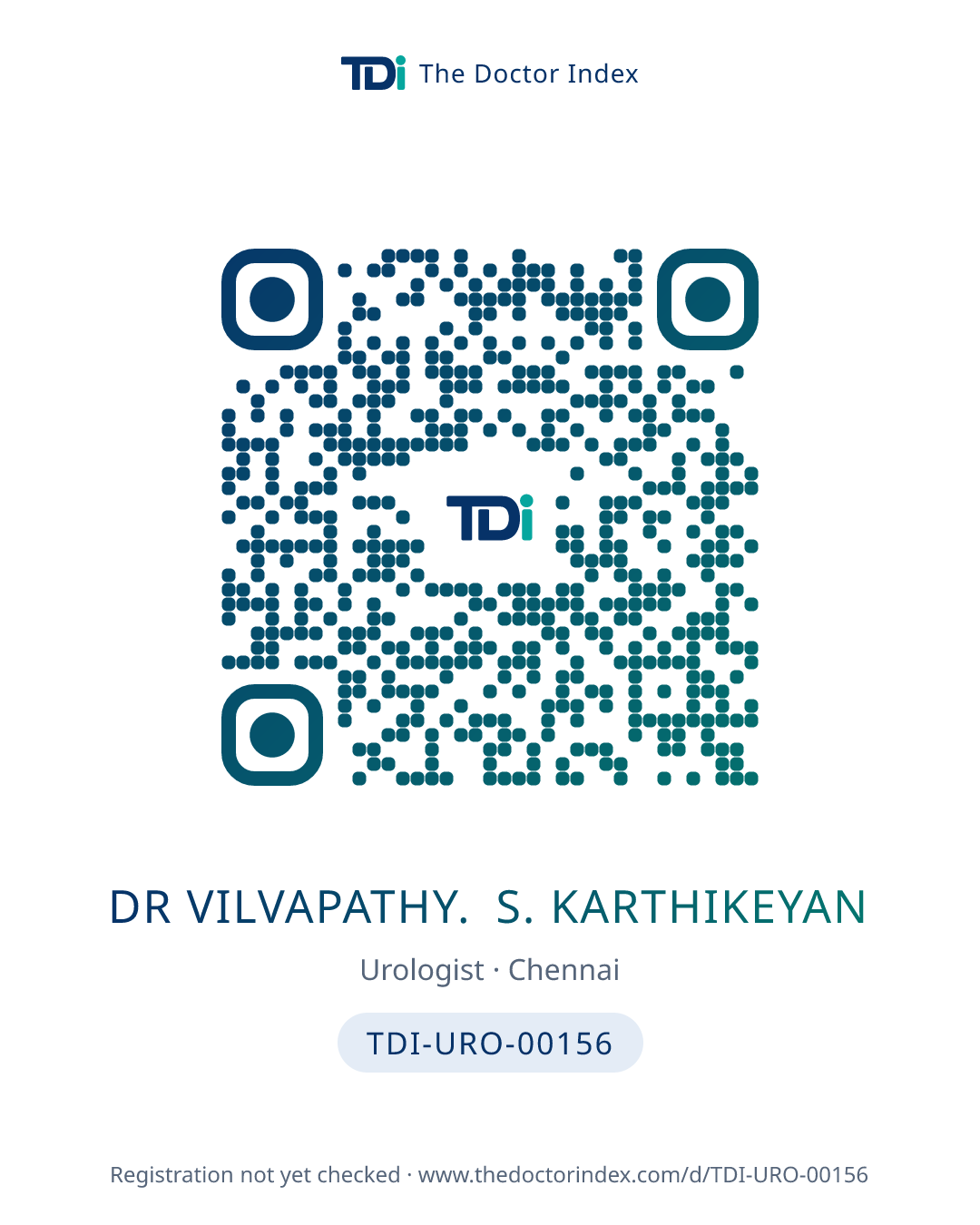 QR card for Dr Vilvapathy. S. Karthikeyan, TDI-URO-00156