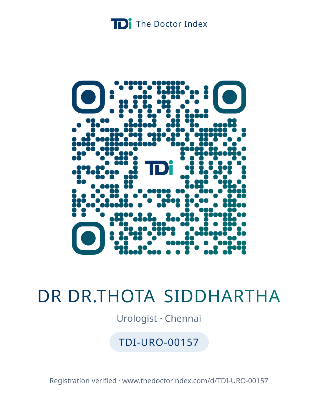 QR card for Dr Dr.thota Siddhartha, TDI-URO-00157