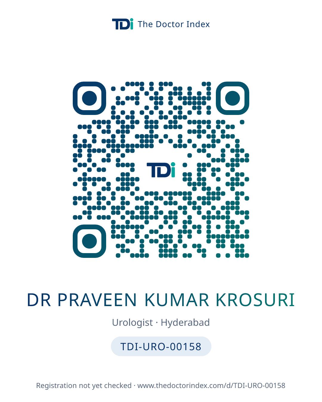 QR card for Dr Praveen Kumar Krosuri, TDI-URO-00158