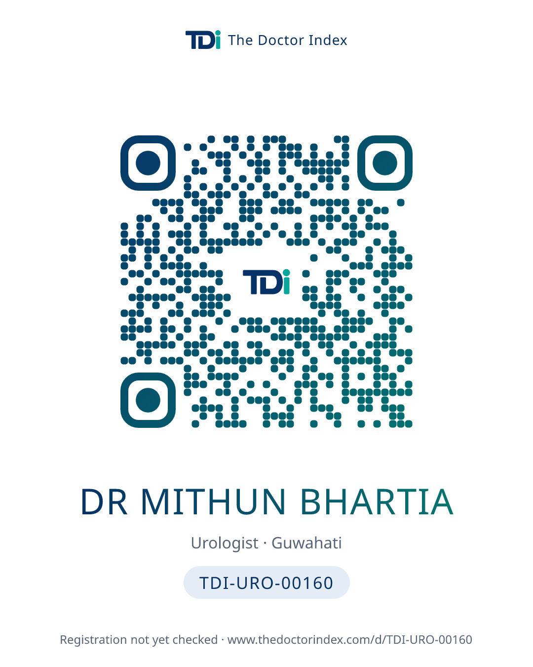 QR card for Dr Mithun Bhartia, TDI-URO-00160