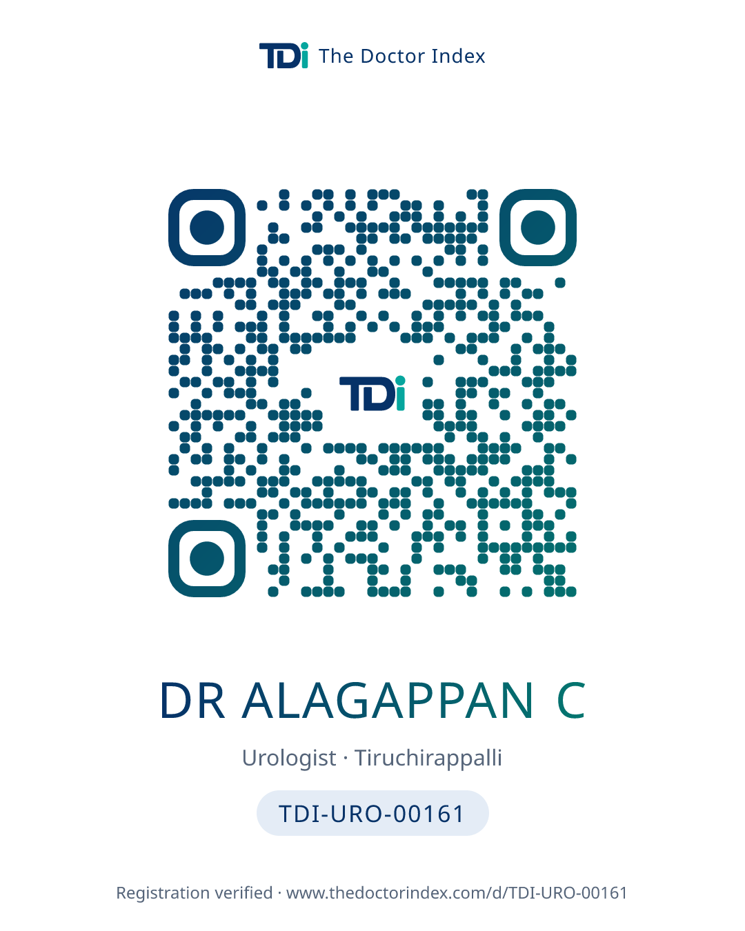 QR card for Dr Alagappan C, TDI-URO-00161