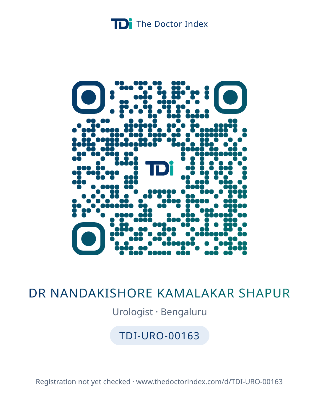 QR card for Dr Nandakishore Kamalakar Shapur, TDI-URO-00163