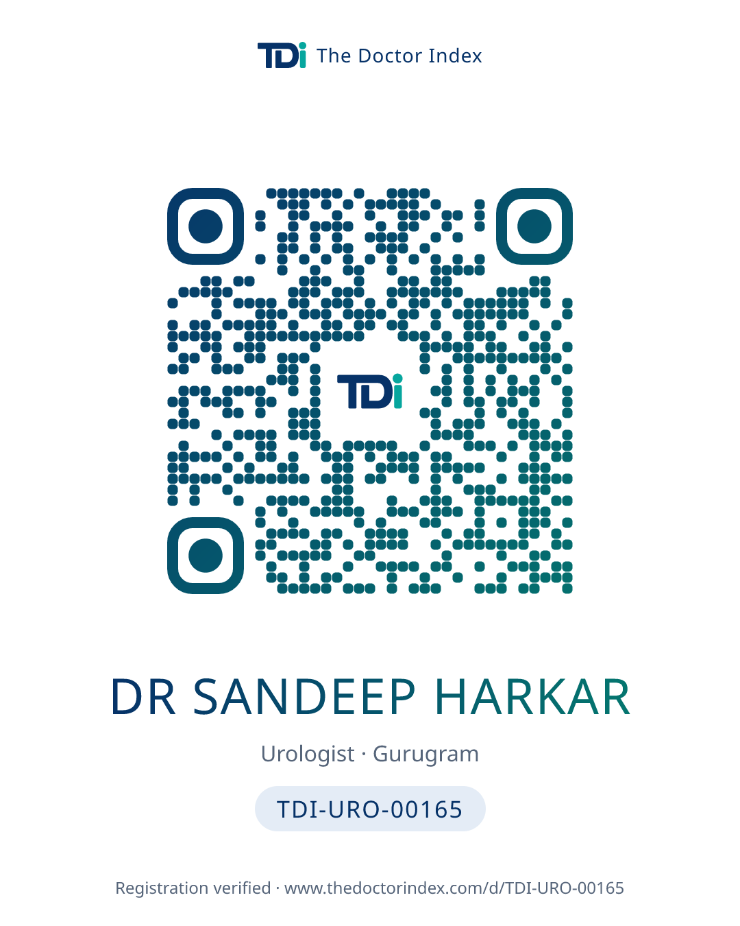 QR card for Dr Sandeep Harkar, TDI-URO-00165