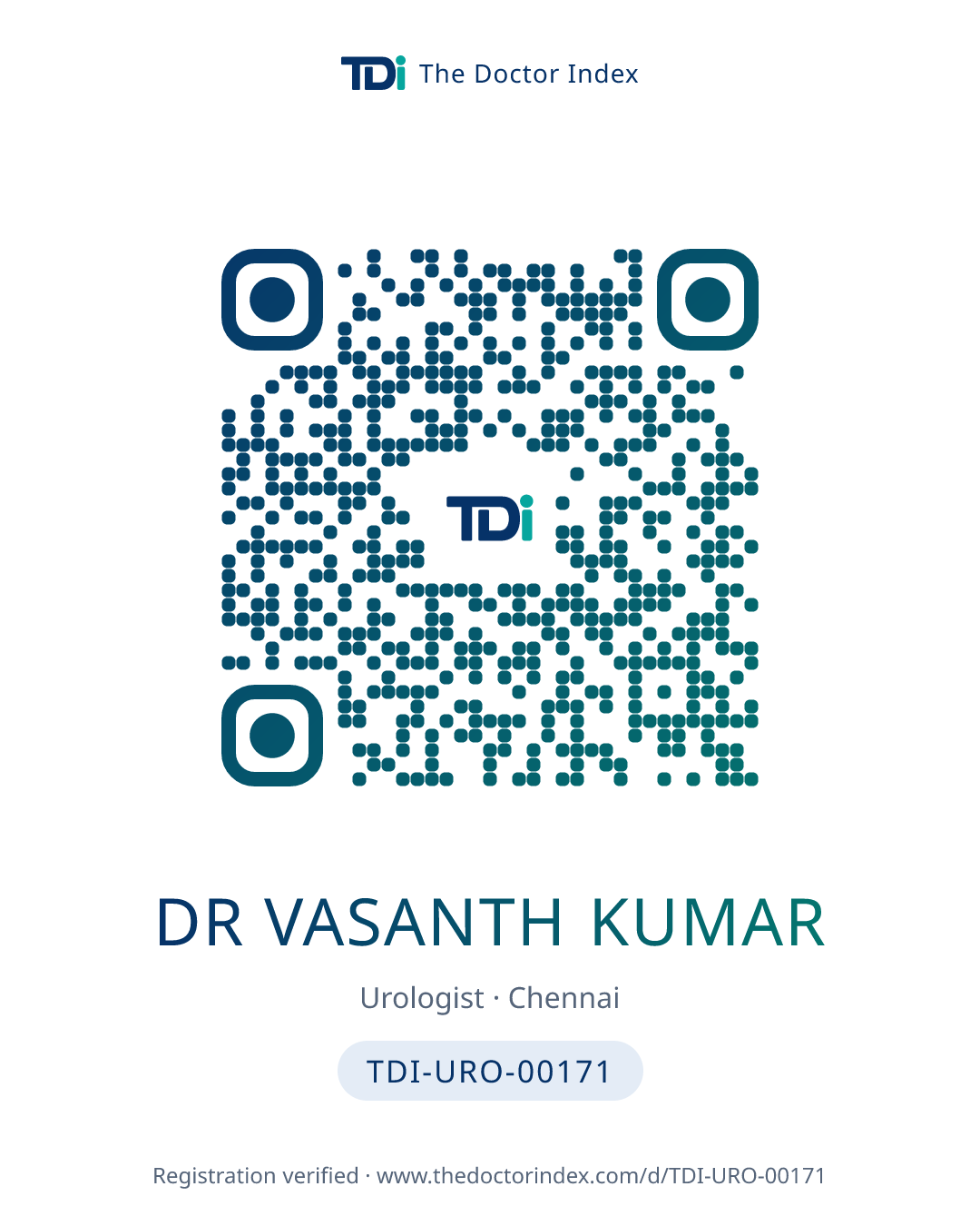 QR card for Dr Vasanth Kumar, TDI-URO-00171
