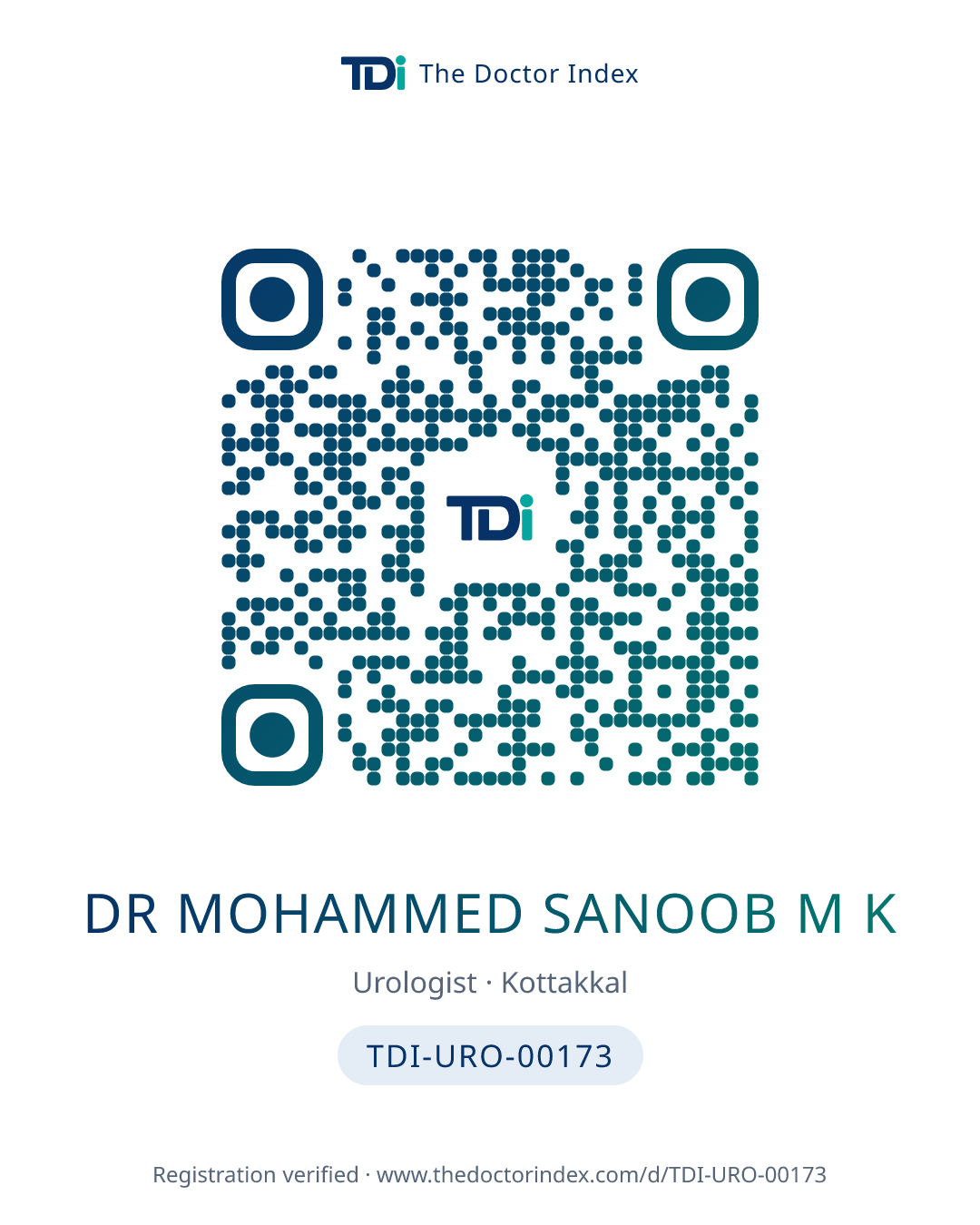 QR card for Dr Mohammed Sanoob M K, TDI-URO-00173