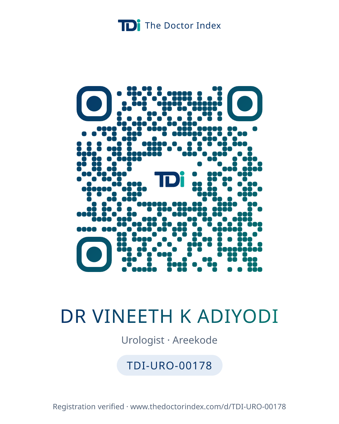 QR card for Dr Vineeth K Adiyodi, TDI-URO-00178