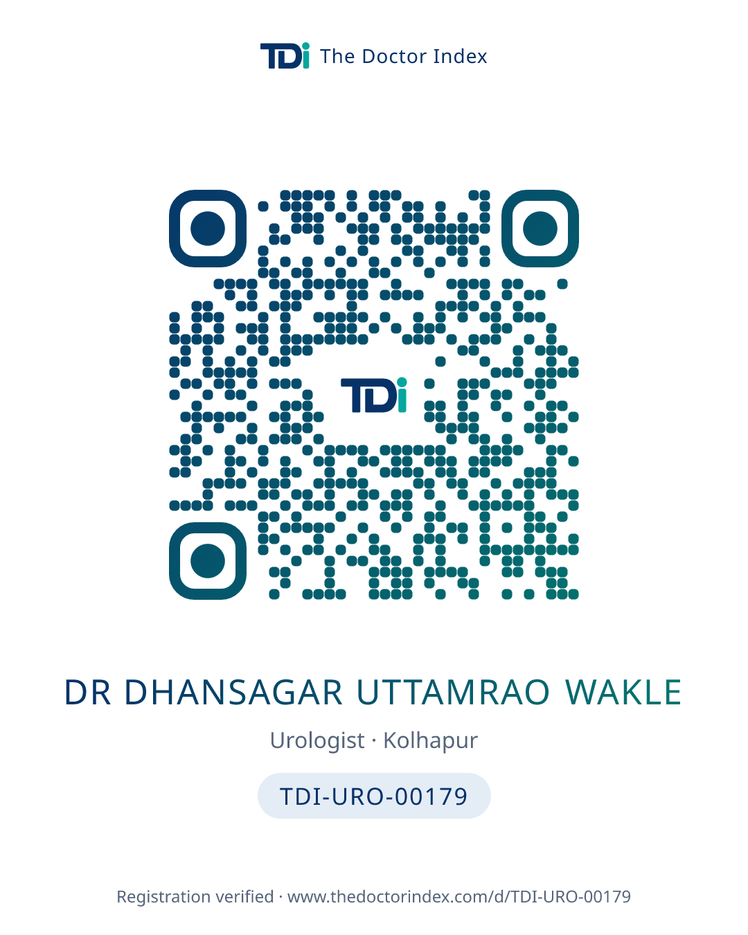 QR card for Dr Dhansagar Uttamrao Wakle, TDI-URO-00179