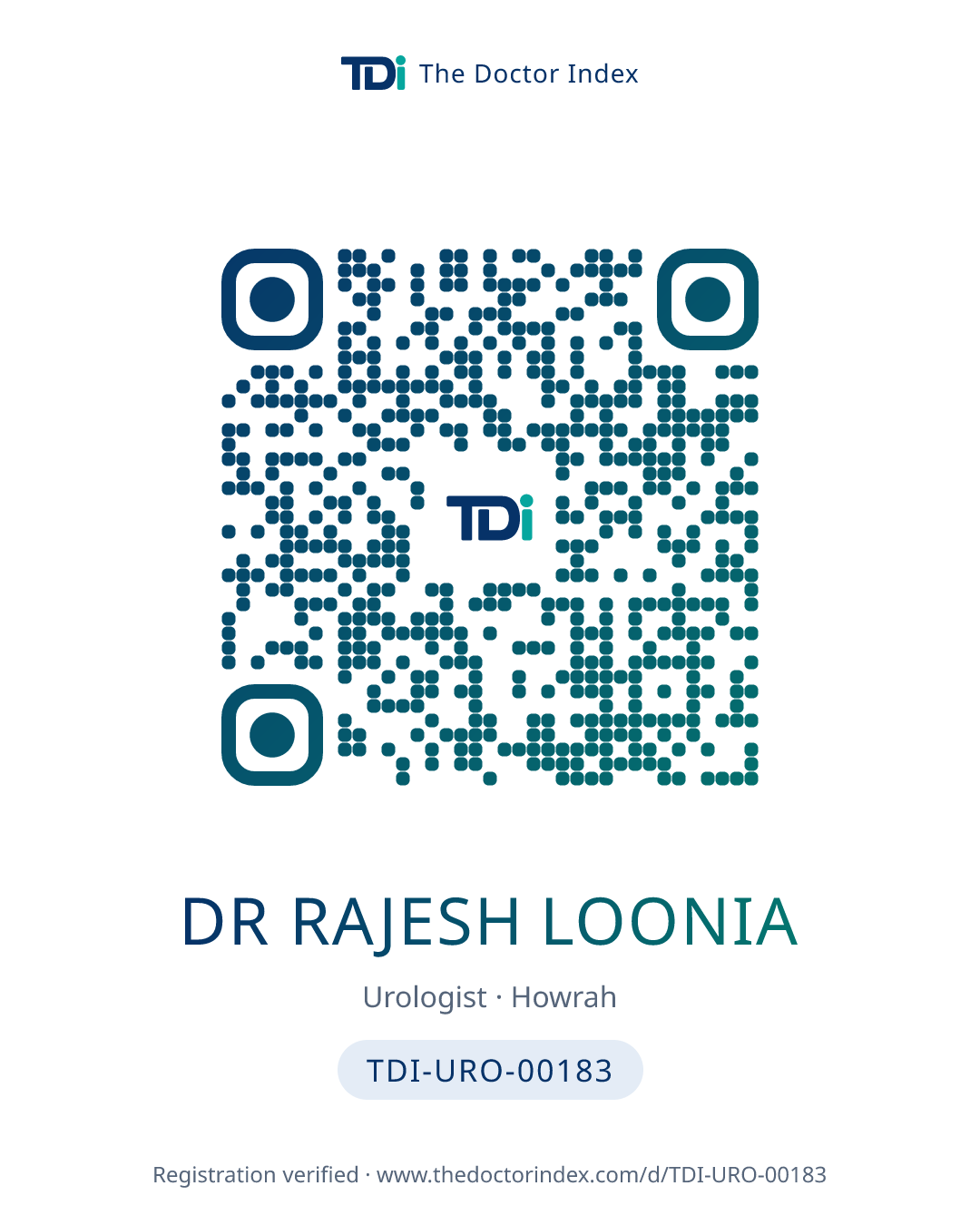 QR card for Dr Rajesh Loonia, TDI-URO-00183