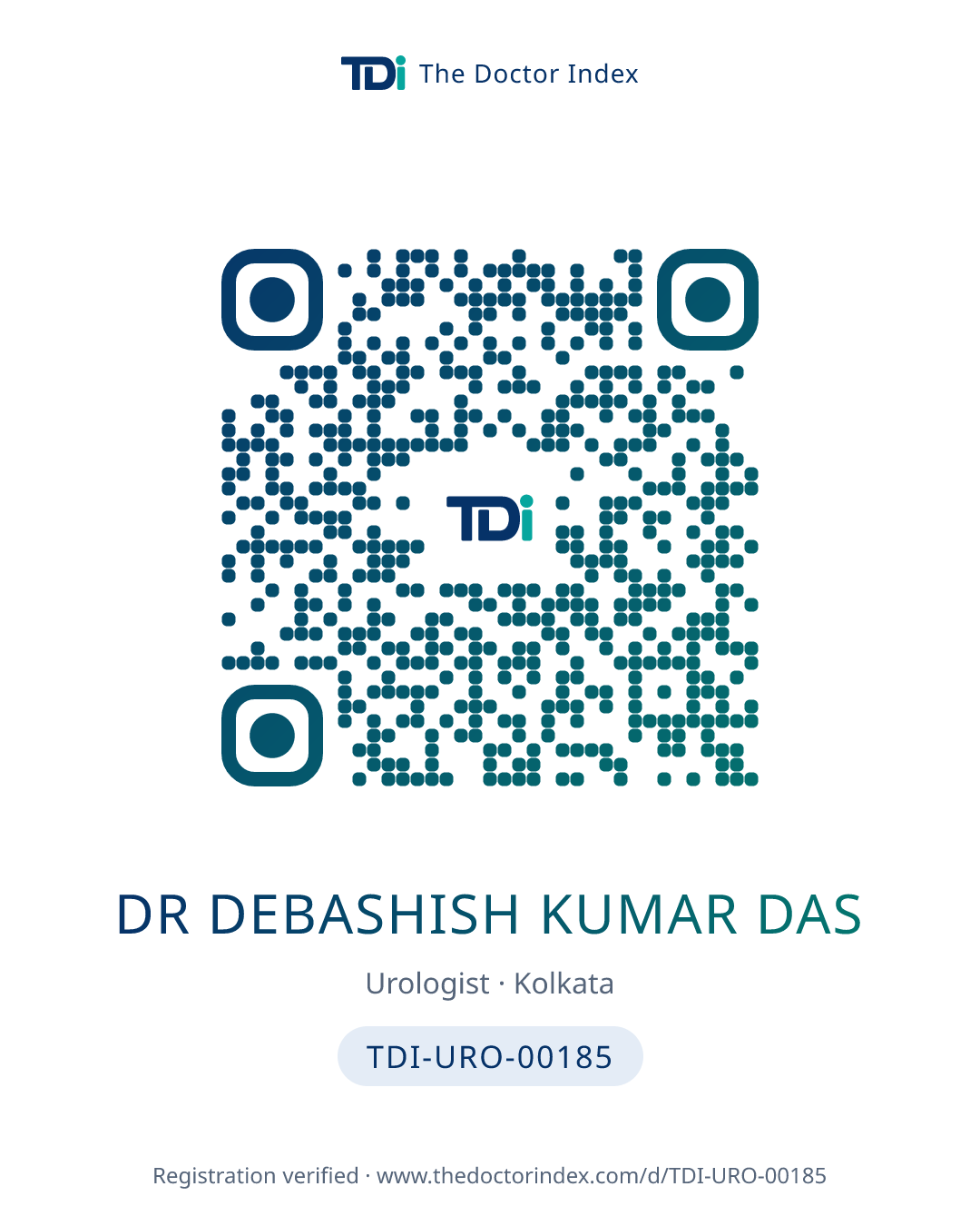 QR card for Dr Debashish Kumar Das, TDI-URO-00185