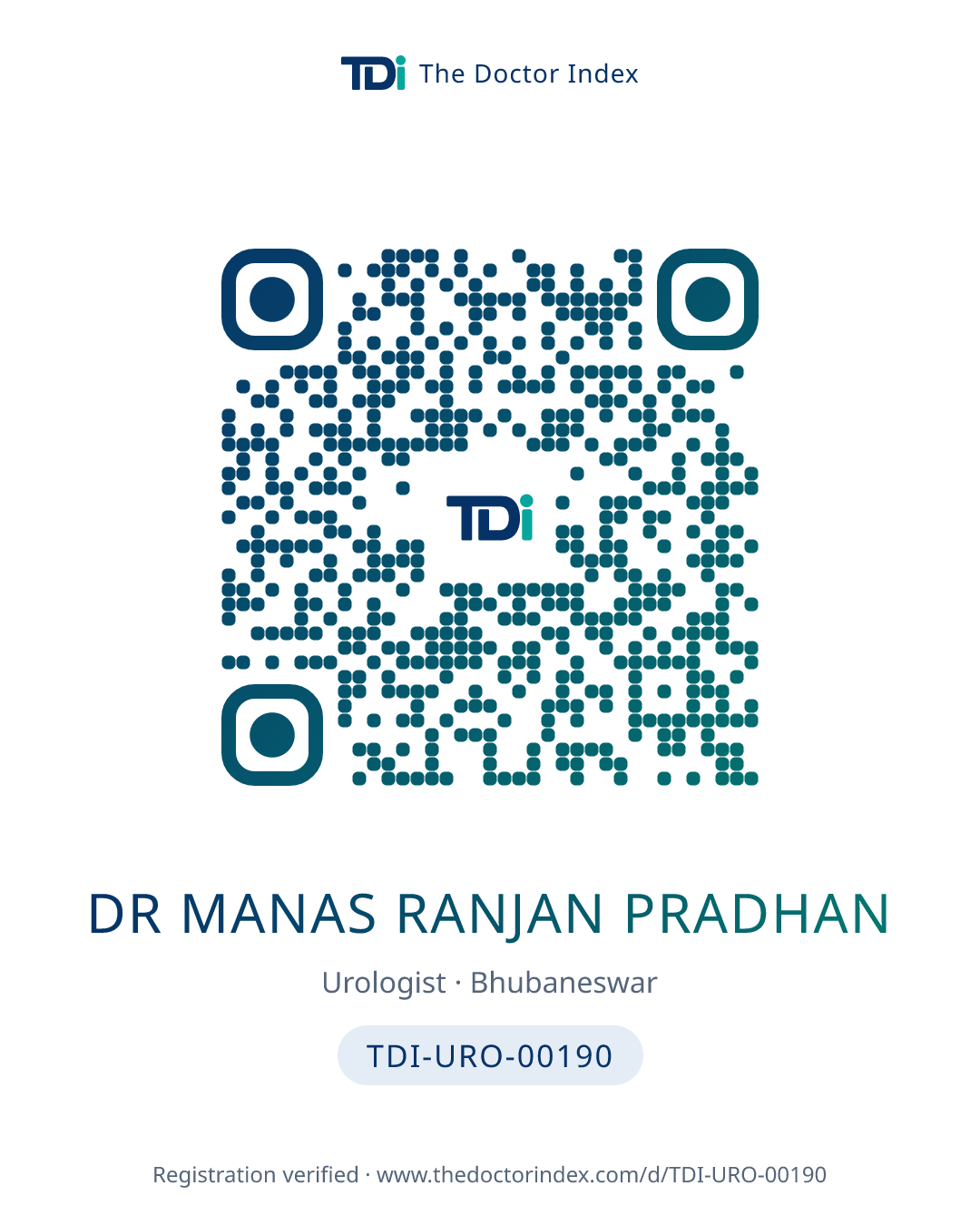 QR card for Dr Manas Ranjan Pradhan, TDI-URO-00190