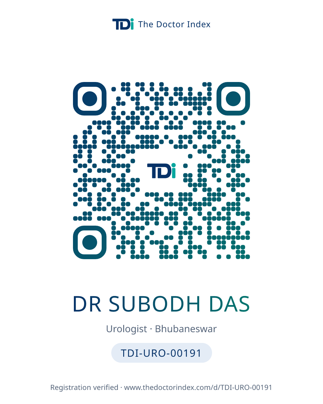 QR card for Dr Subodh Das, TDI-URO-00191
