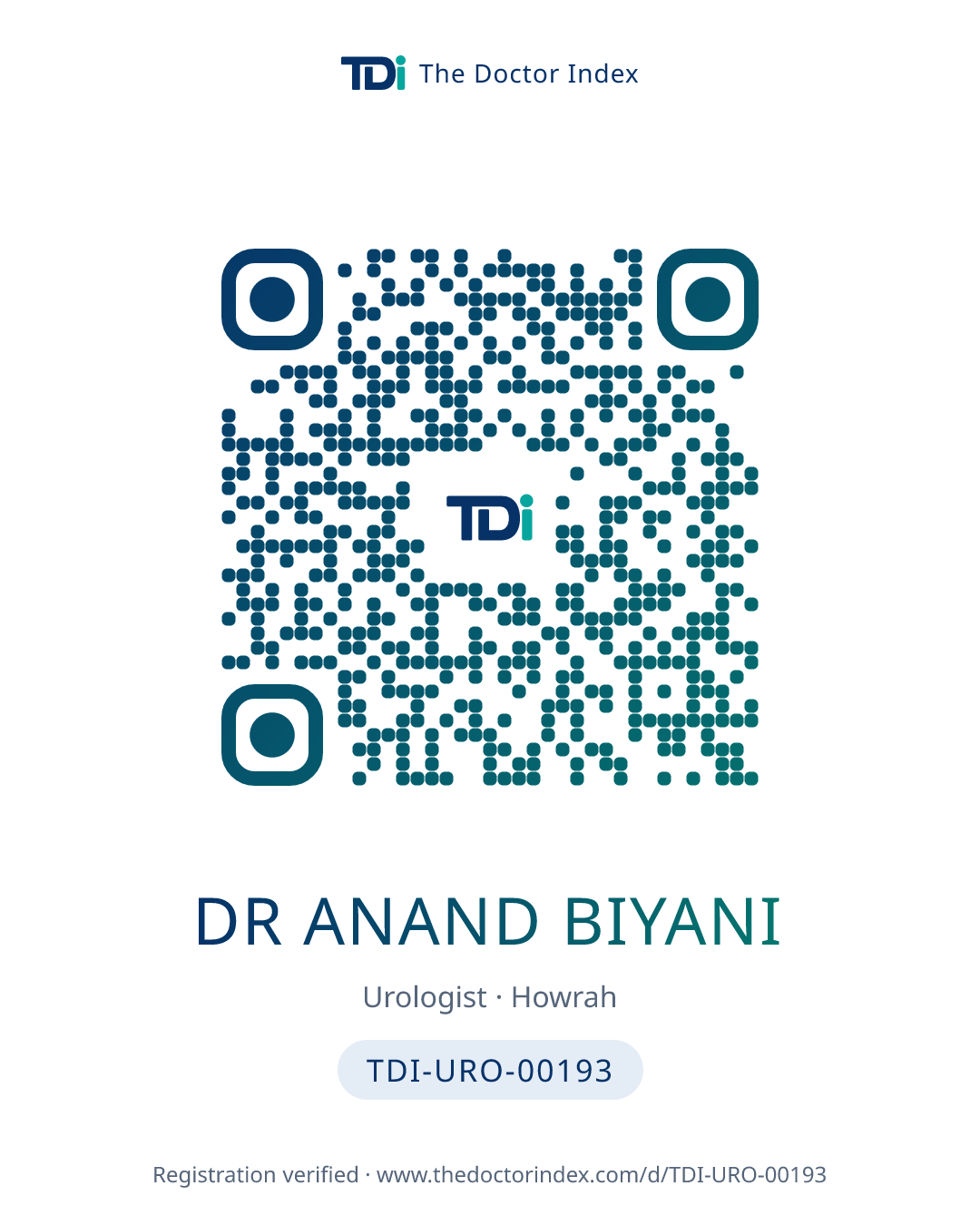 QR card for Dr Anand Biyani, TDI-URO-00193