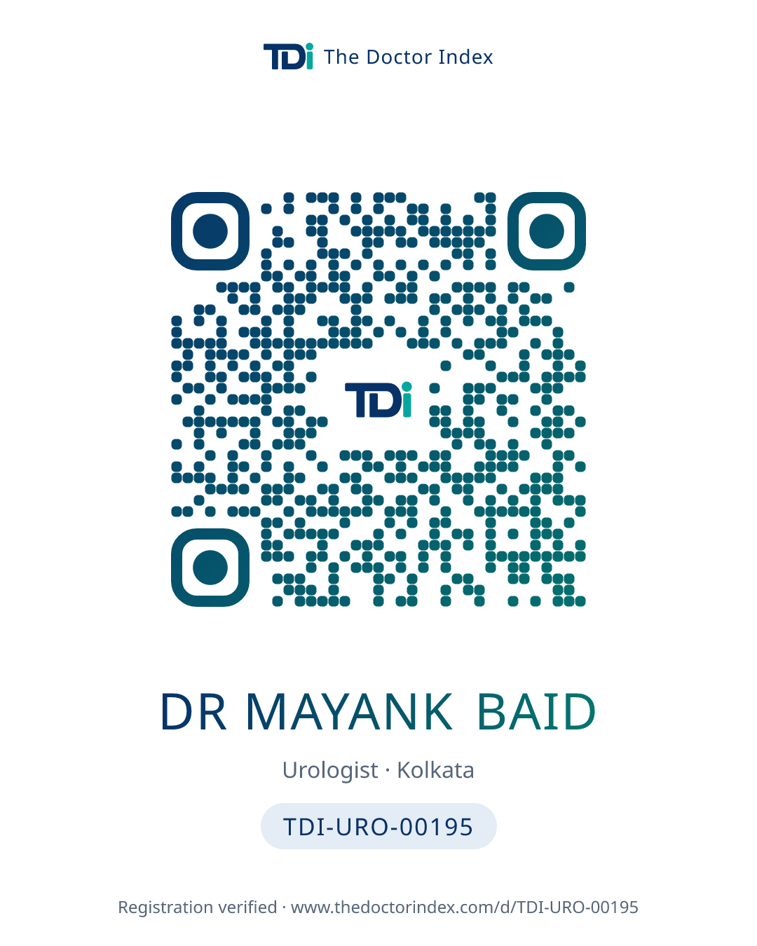 QR card for Dr Mayank Baid, TDI-URO-00195
