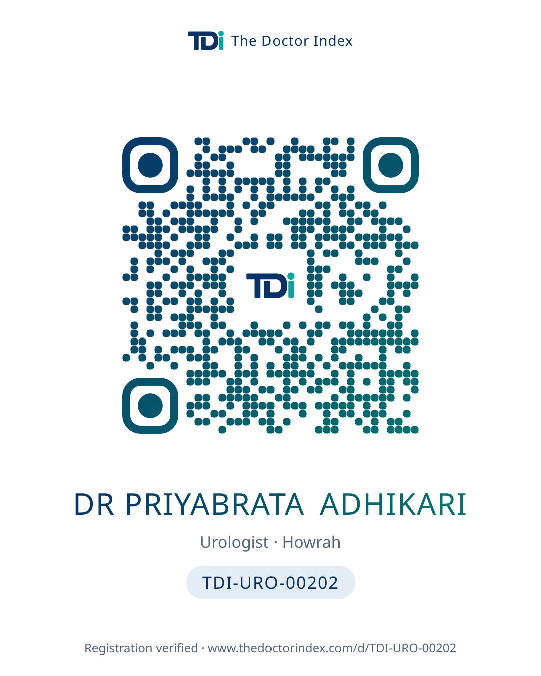 QR card for Dr Priyabrata Adhikari, TDI-URO-00202
