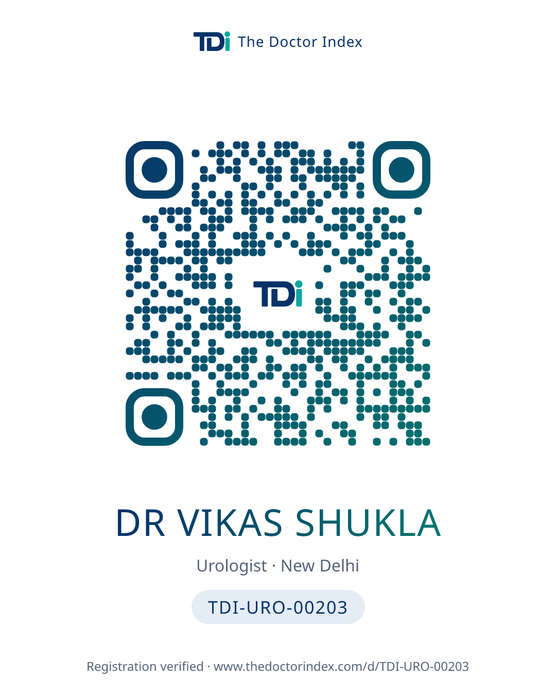 QR card for Dr Vikas Shukla, TDI-URO-00203