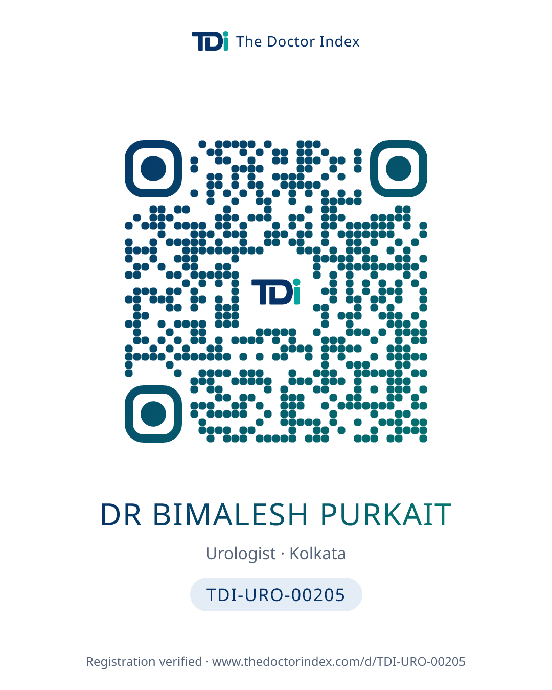 QR card for Dr Bimalesh Purkait, TDI-URO-00205