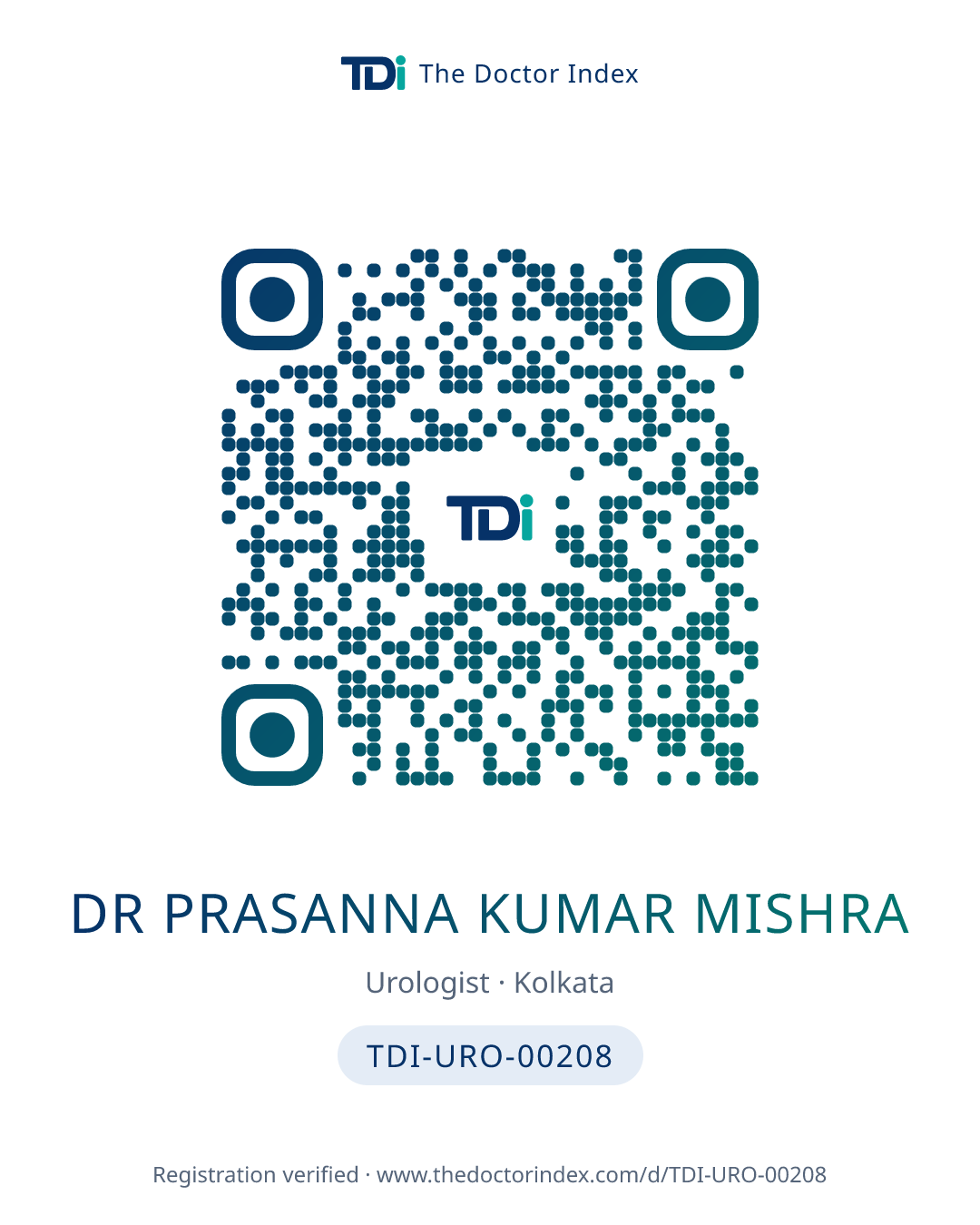 QR card for Dr Prasanna Kumar Mishra, TDI-URO-00208