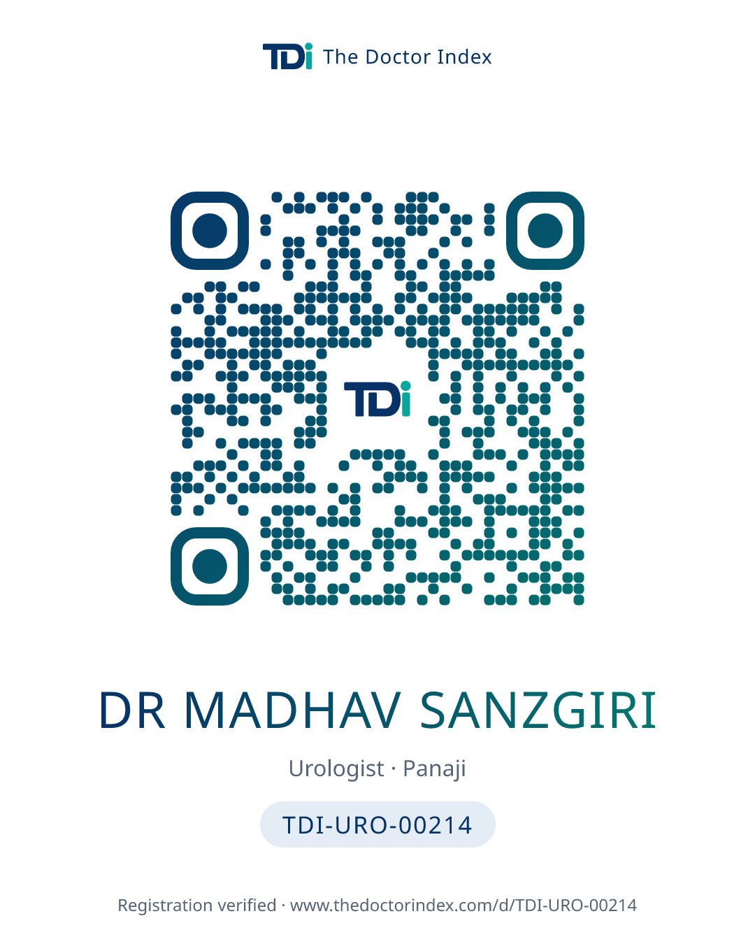 QR card for Dr Madhav Sanzgiri, TDI-URO-00214