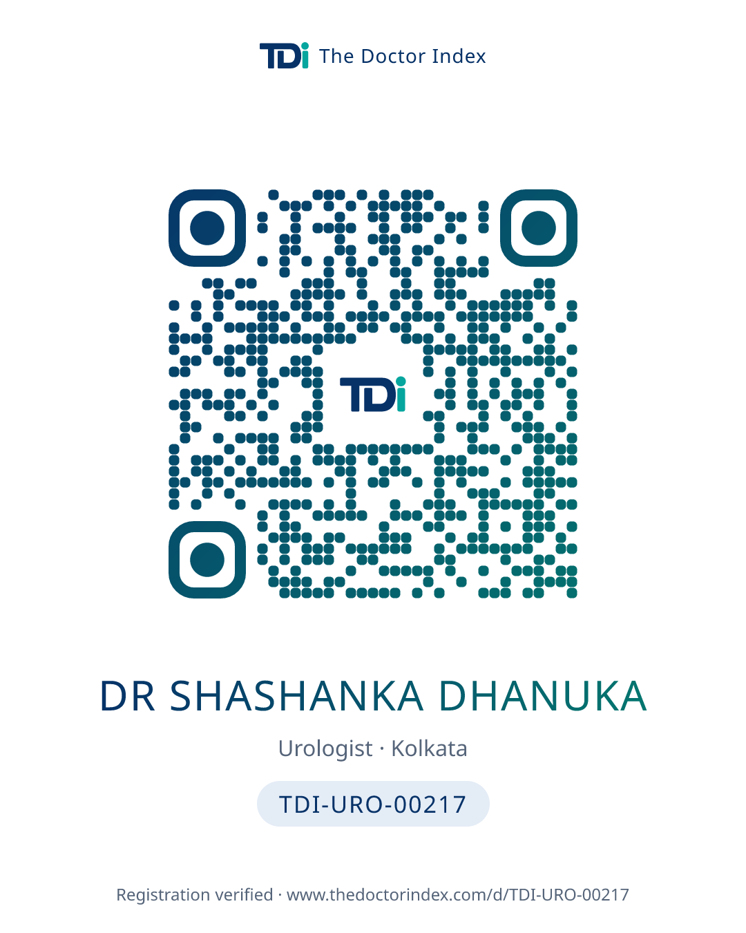 QR card for Dr Shashanka Dhanuka, TDI-URO-00217