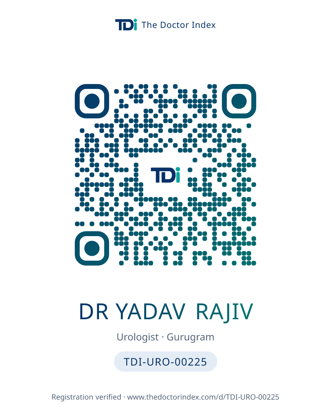 QR card for Dr Yadav Rajiv, TDI-URO-00225