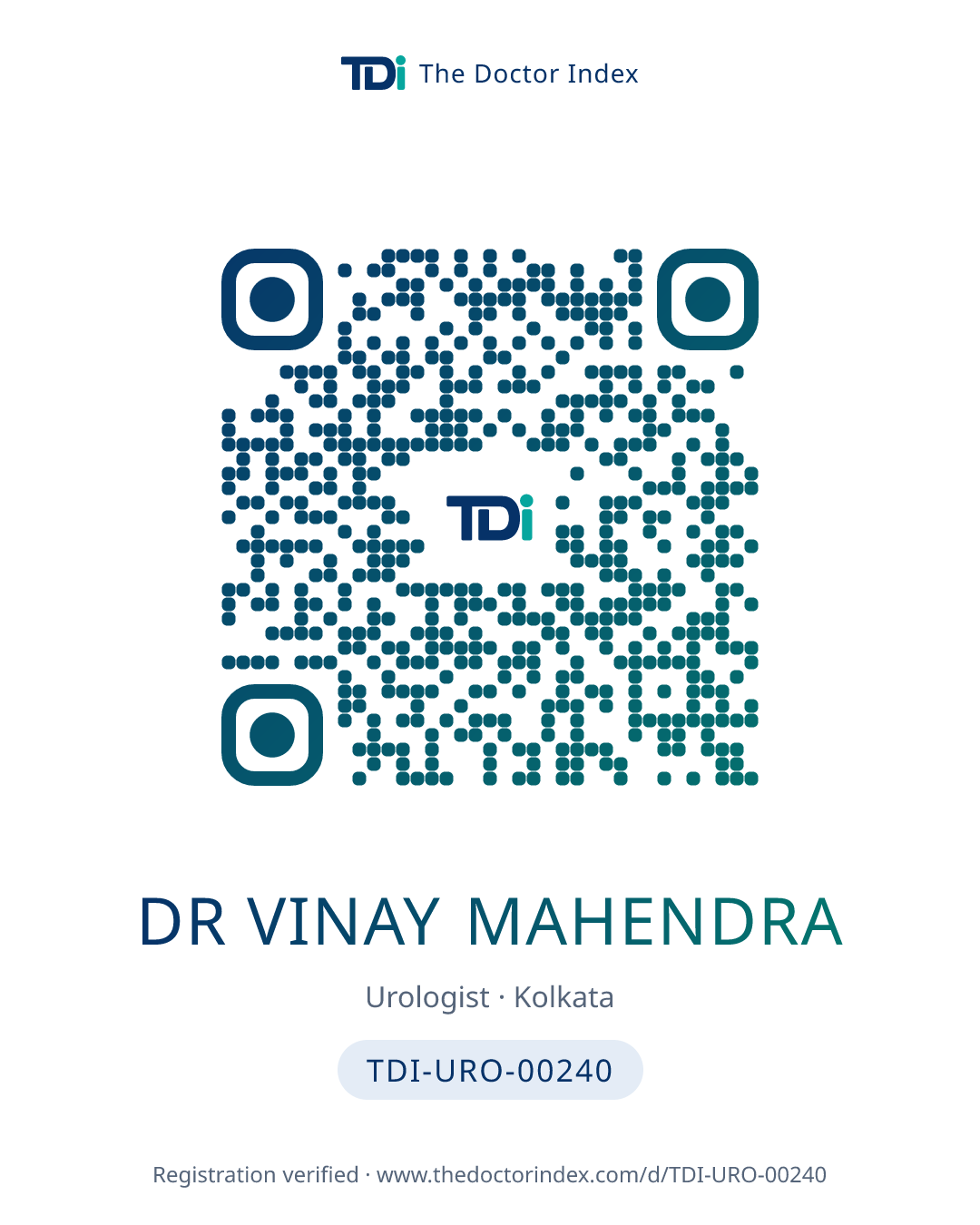 QR card for Dr Vinay Mahendra, TDI-URO-00240