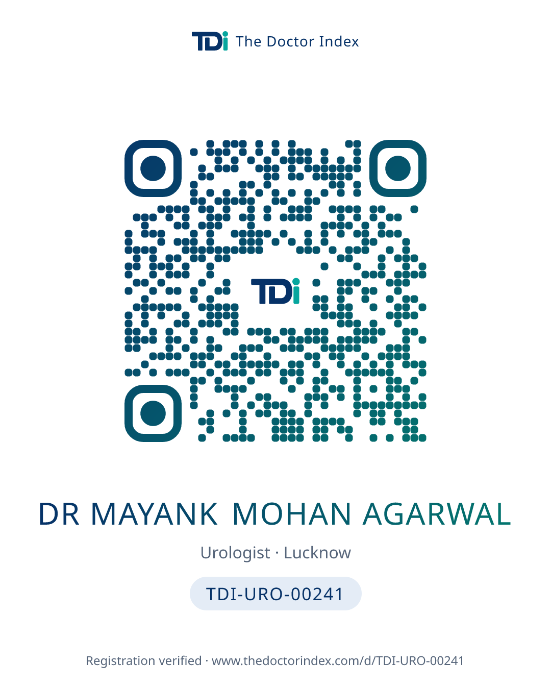 QR card for Dr Mayank Mohan Agarwal, TDI-URO-00241