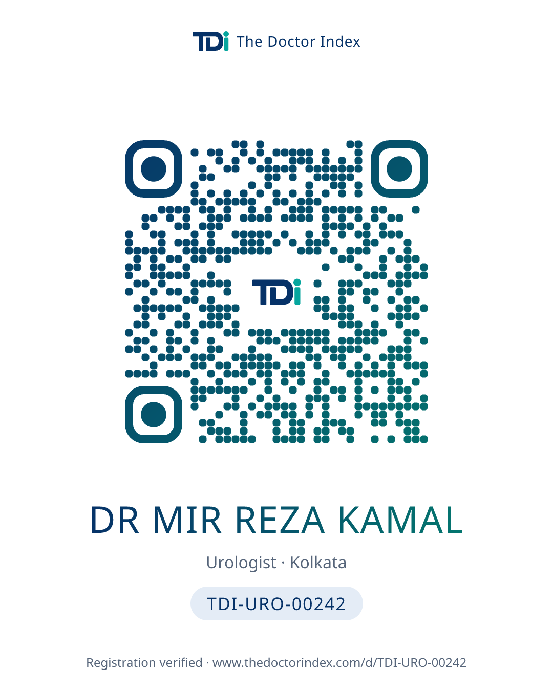 QR card for Dr Mir Reza Kamal, TDI-URO-00242