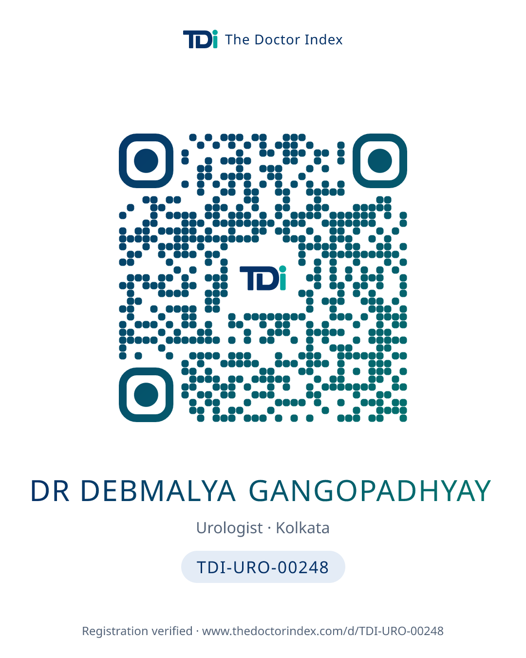 QR card for Dr Debmalya Gangopadhyay, TDI-URO-00248