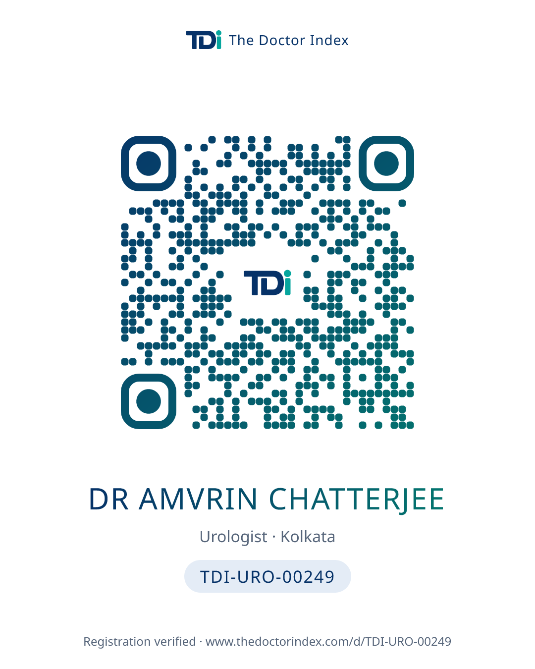 QR card for Dr Amvrin Chatterjee, TDI-URO-00249