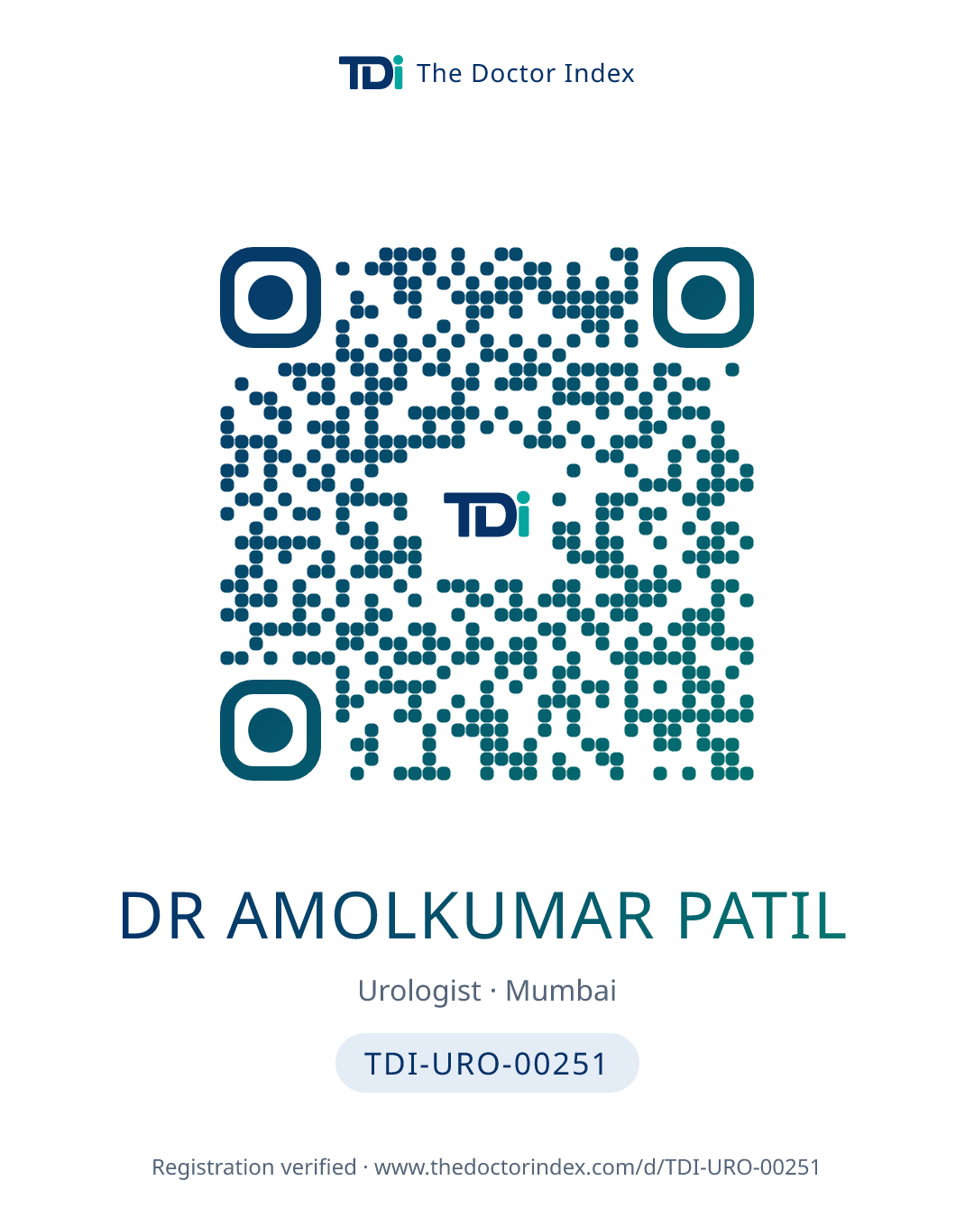 QR card for Dr AmolKumar Patil, TDI-URO-00251