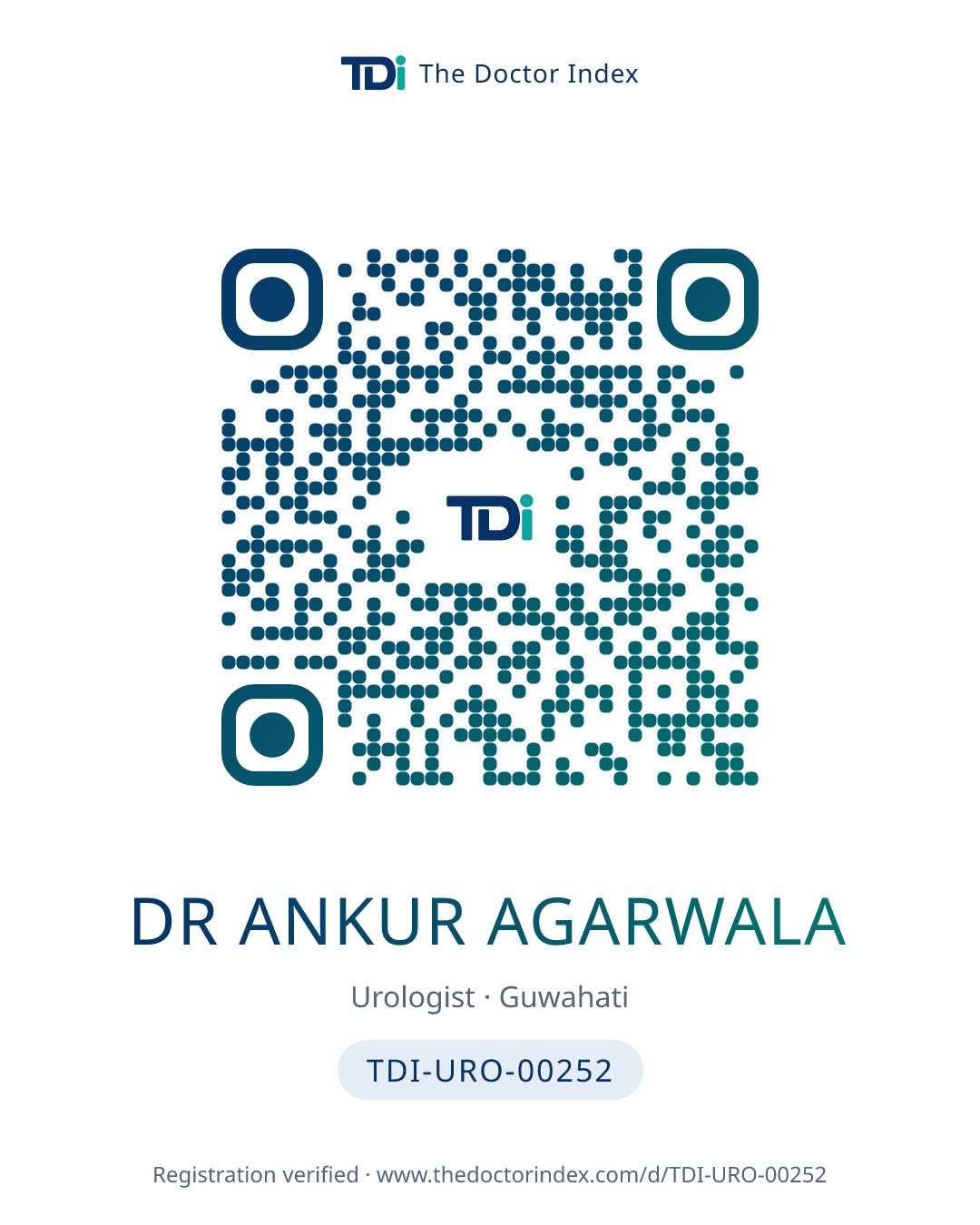 QR card for Dr Ankur Agarwala, TDI-URO-00252