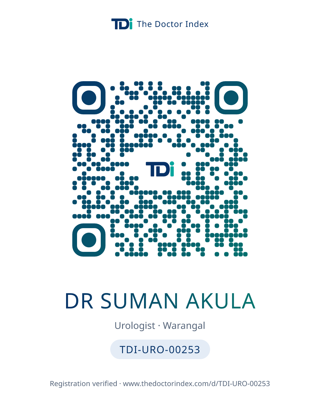 QR card for Dr Suman Akula, TDI-URO-00253