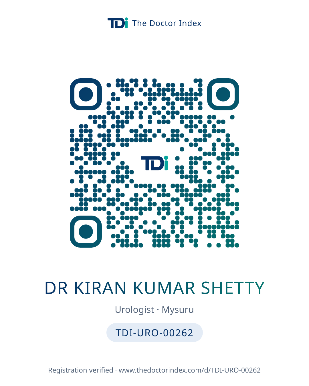 QR card for Dr Kiran Kumar Shetty, TDI-URO-00262