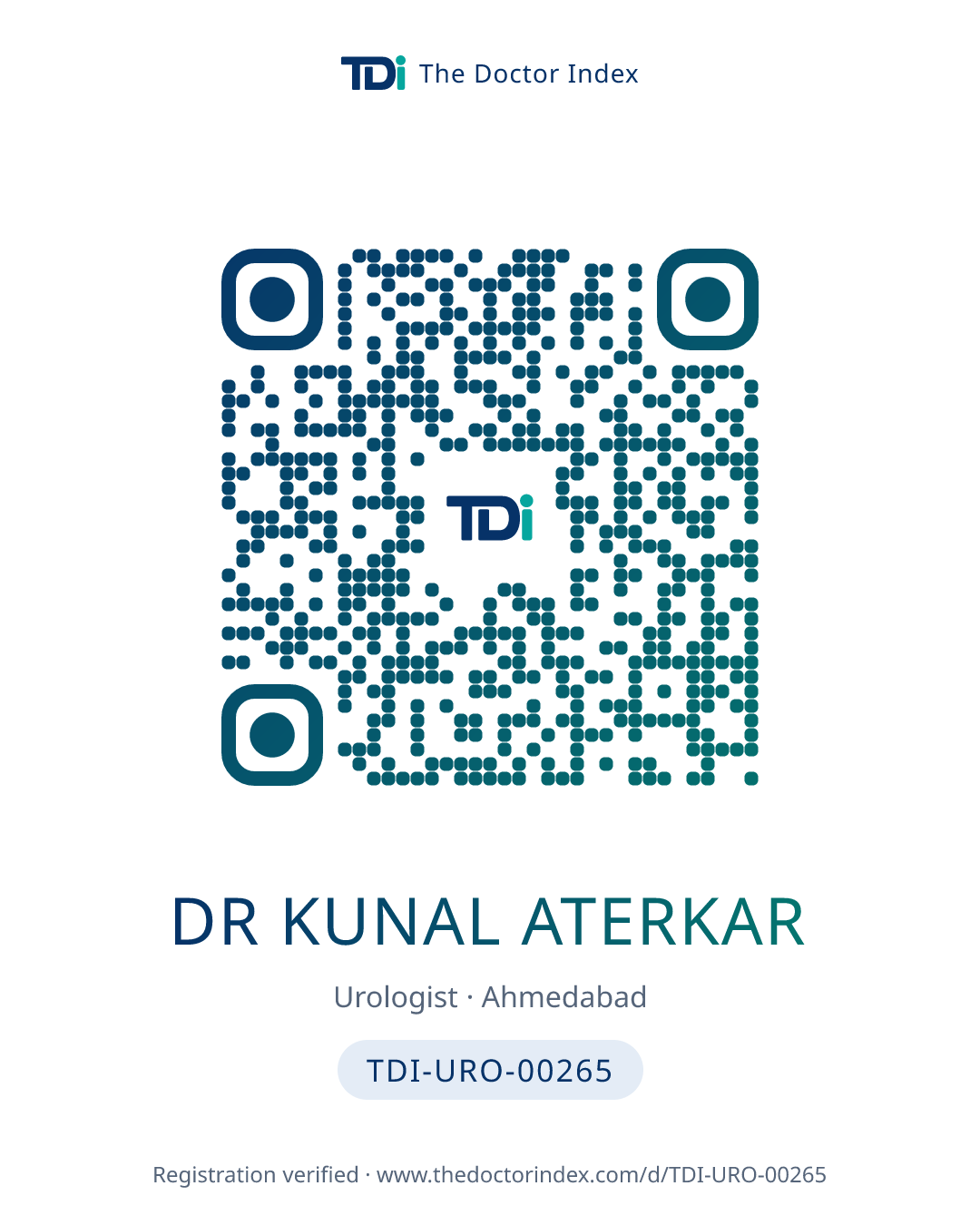 QR card for Dr Kunal Aterkar, TDI-URO-00265