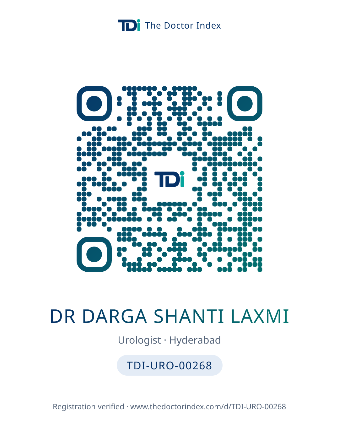 QR card for Dr Darga Shanti Laxmi, TDI-URO-00268