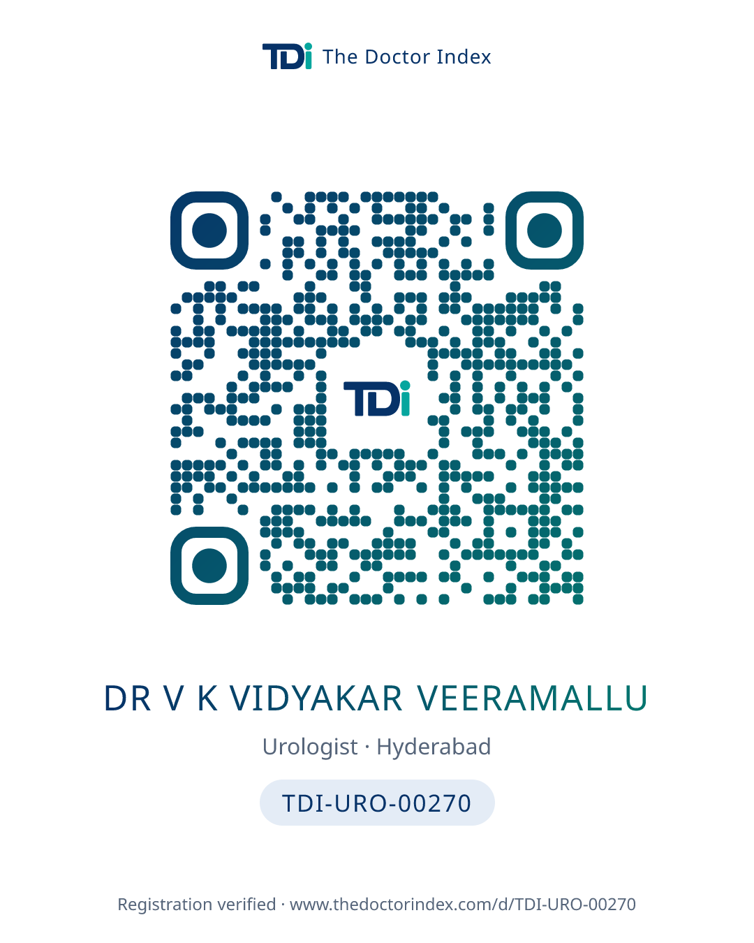 QR card for Dr V K Vidyakar Veeramallu, TDI-URO-00270