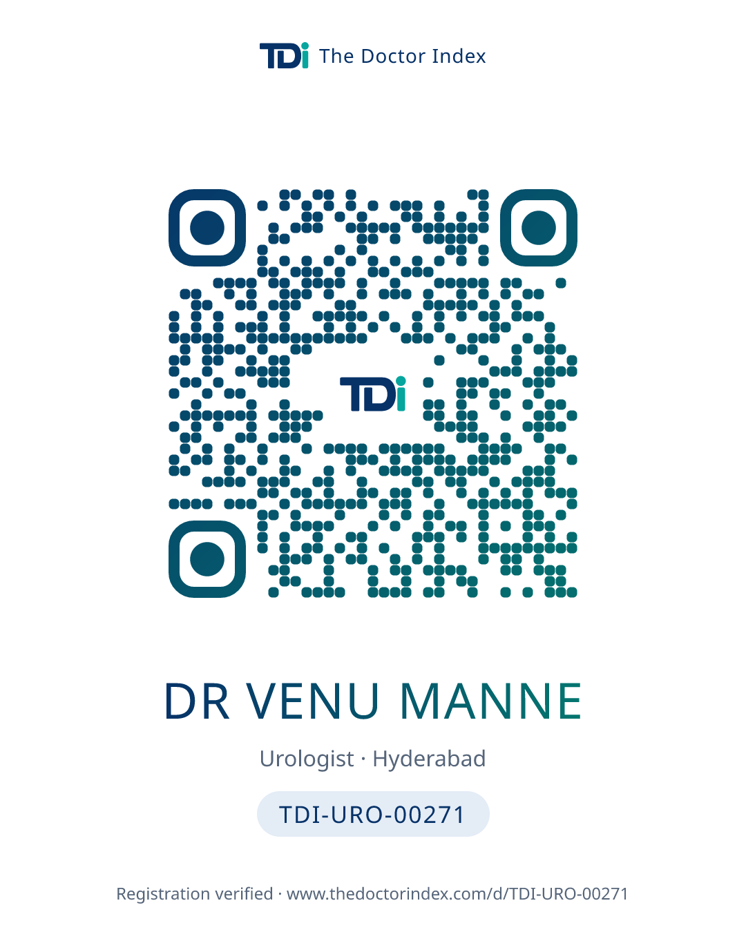QR card for Dr Venu Manne, TDI-URO-00271