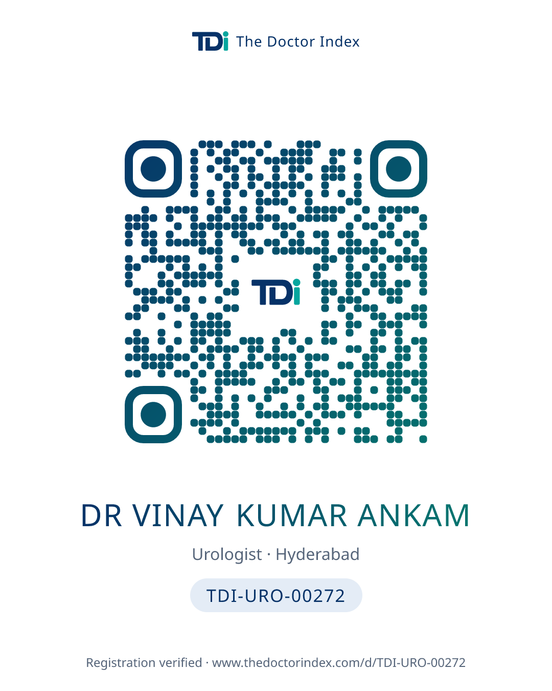 QR card for Dr Vinay Kumar Ankam, TDI-URO-00272