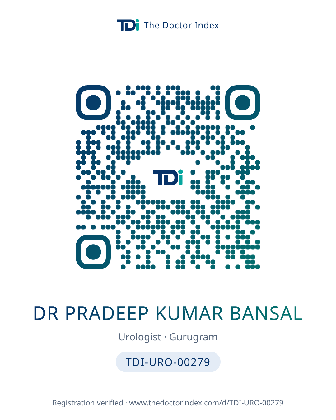 QR card for Dr Pradeep Kumar Bansal, TDI-URO-00279