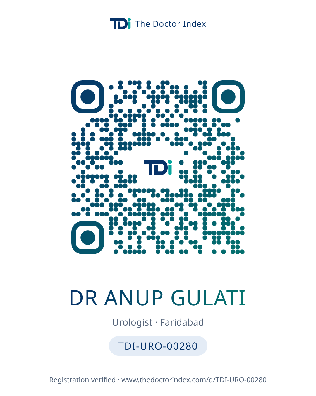 QR card for Dr Anup Gulati, TDI-URO-00280