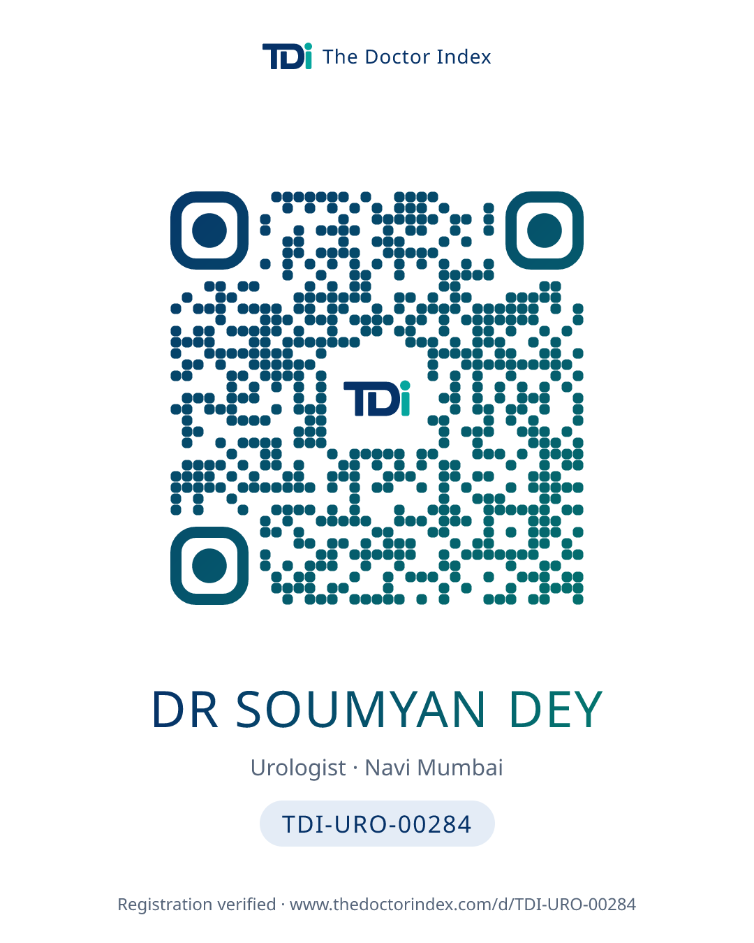 QR card for Dr Soumyan Dey, TDI-URO-00284