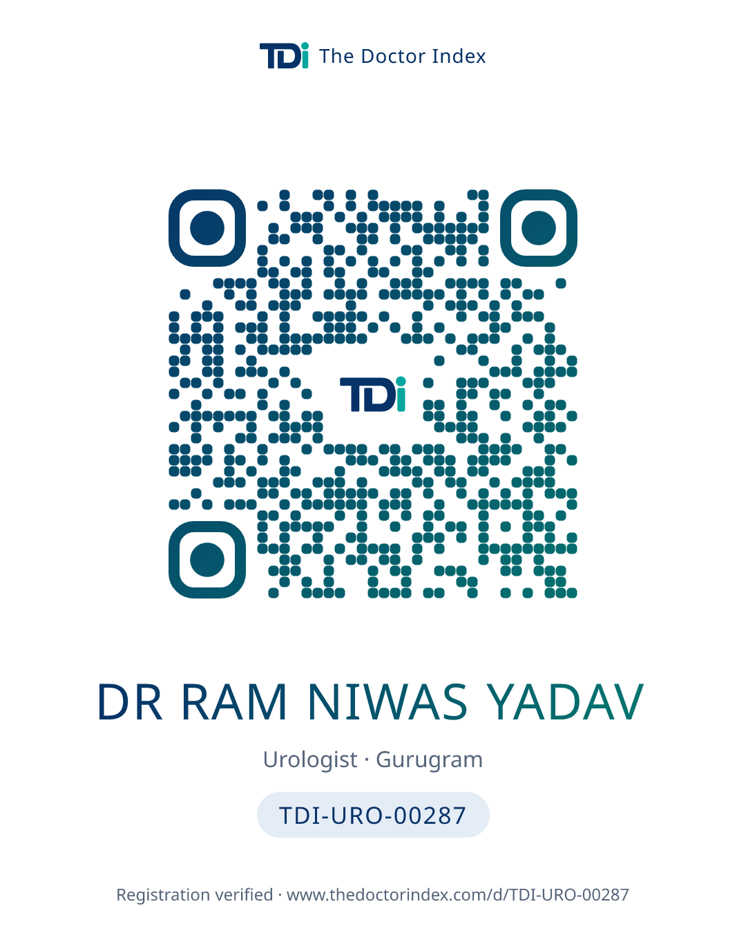 QR card for Dr Ram Niwas Yadav, TDI-URO-00287